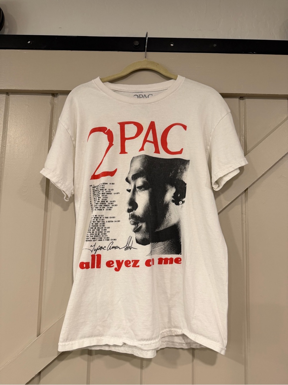 2PAC All Eyez on Me Graphic Tee | White Red Black Y2K, size medium